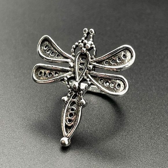 925 Sterling Silver Boho Style Detailed Dragonfly Statement Ring Size 6.5 - Picture 6 of 10